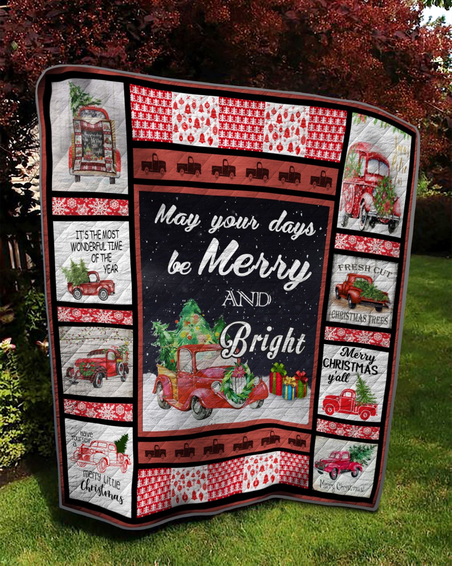 litzzy Red Truck Christmas TD19110162 Fleece Blanket Quilt Blanket   
