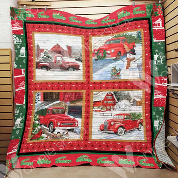 litzzy Red Truck Farmhouse Christmas GS-CL-LD3110 Fleece Blanket Quilt Blanket   