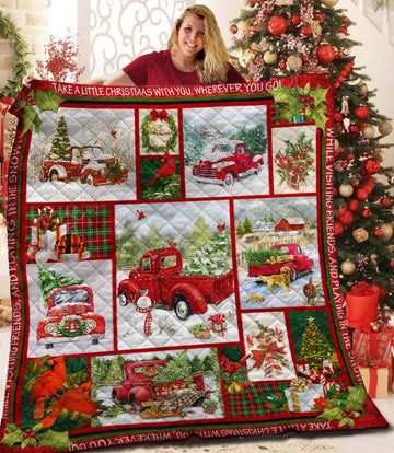 litzzy Red Truck With Christmas Tree Fleece Blanket CCC26101111 Quilt Blanket   