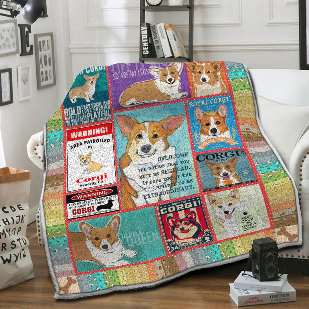 litzzy Royal Corgi Fleece Blanket HST1910413 Fleece Blanket   