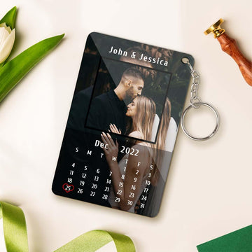 litzzy Custom Calendar Couples Key Ring Acrylic Keychain with Photo and Text Keychain   