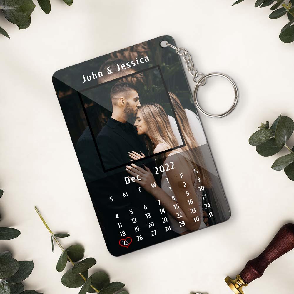 litzzy Custom Calendar Couples Key Ring Acrylic Keychain with Photo and Text Keychain   