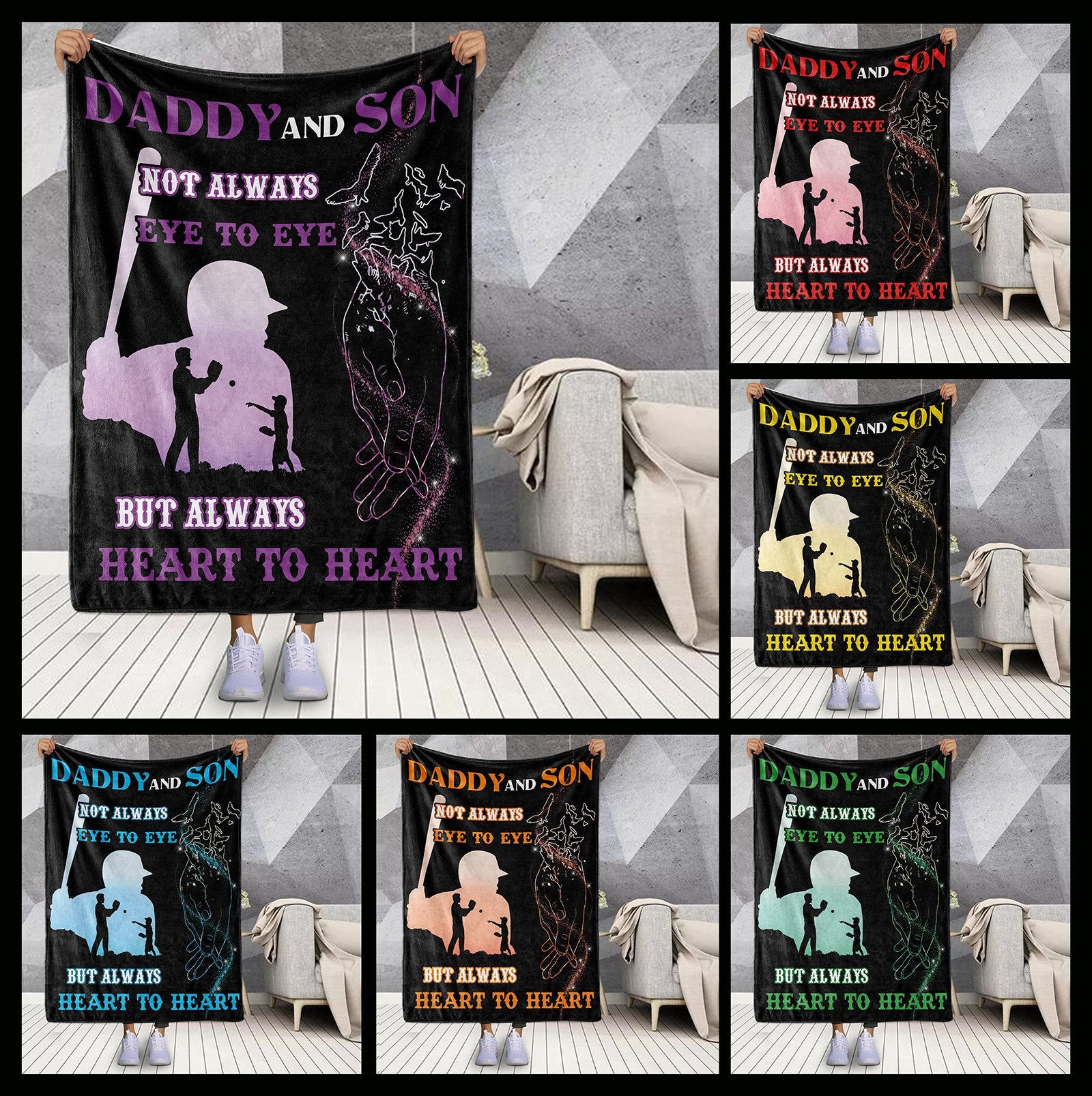 litzzy Baseball Daddy And Son Fleece Blanket - Laci071220 Quilt Blanket   