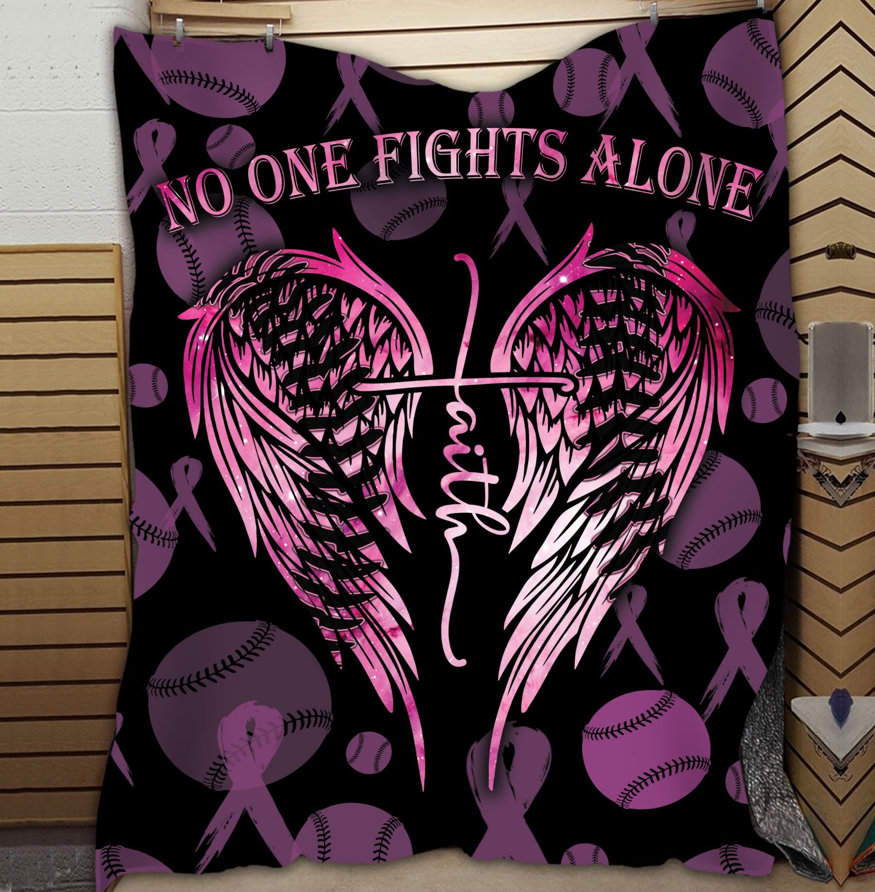 litzzy No One Fights Alone Ball Fleece Blanket - Lath3011203 Quilt Blanket BREAST CANCER AWARENESS 50 X 60 