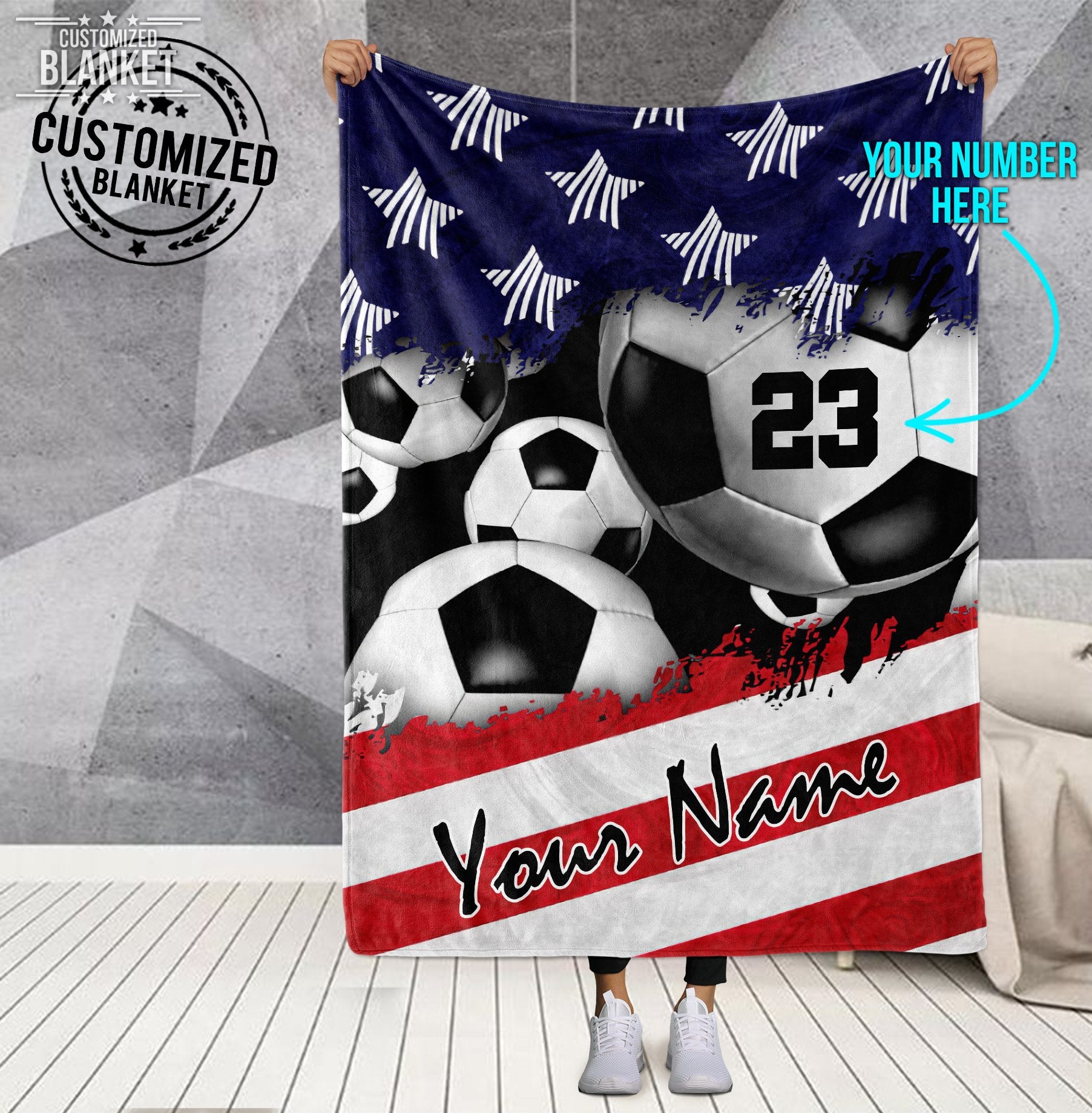 litzzy Personalized America Soccer Balls Fleece Blanket - Tlty0912201 Quilt Blanket   