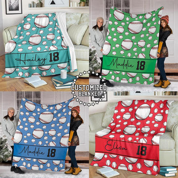 litzzy Personalized Baseball Balls Fleece Blanket - Tltm1011202Ki Quilt Blanket CUSTOM COLOR 50 X 60 