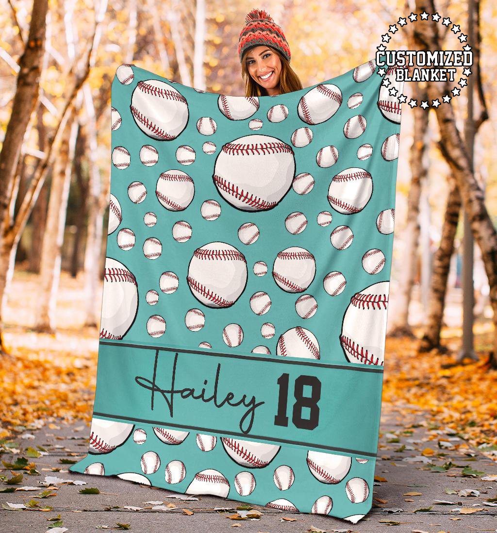 litzzy Personalized Baseball Balls Fleece Blanket - Tltm1011202Ki Quilt Blanket TEAL 50 X 60 