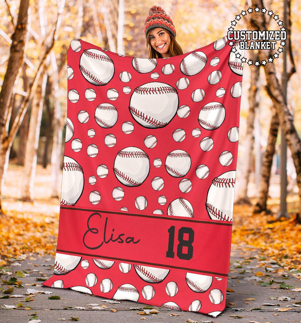 litzzy Personalized Baseball Balls Fleece Blanket - Tltm1011202Ki Quilt Blanket RED 50 X 60 