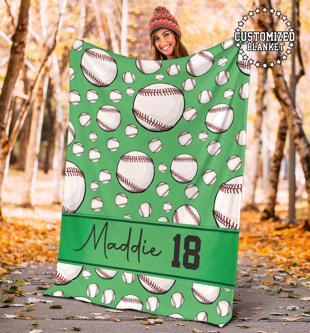 litzzy Personalized Baseball Balls Fleece Blanket - Tltm1011202Ki Quilt Blanket GREEN 50 X 60 