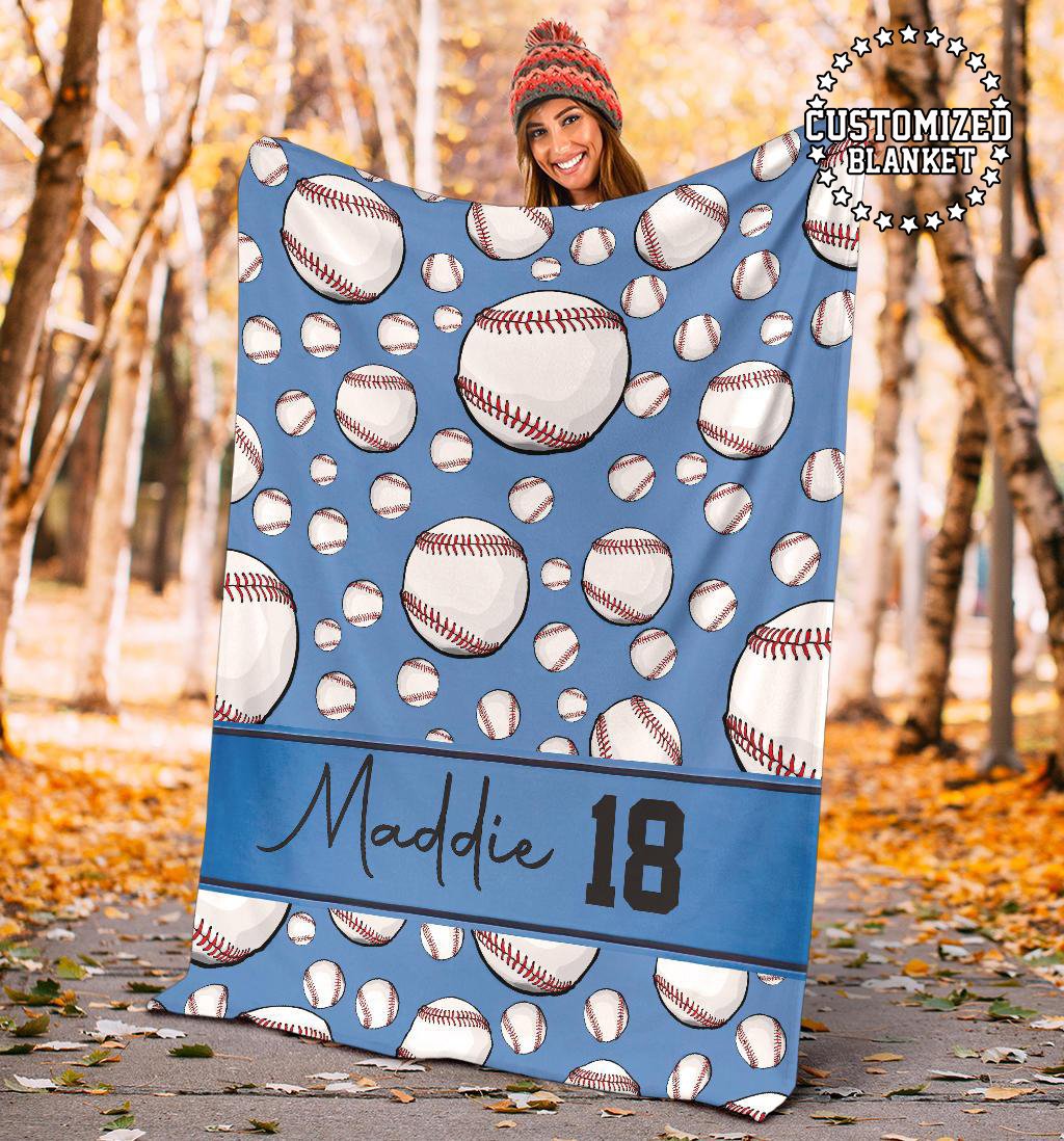 litzzy Personalized Baseball Balls Fleece Blanket - Tltm1011202Ki Quilt Blanket BLUE 50 X 60 