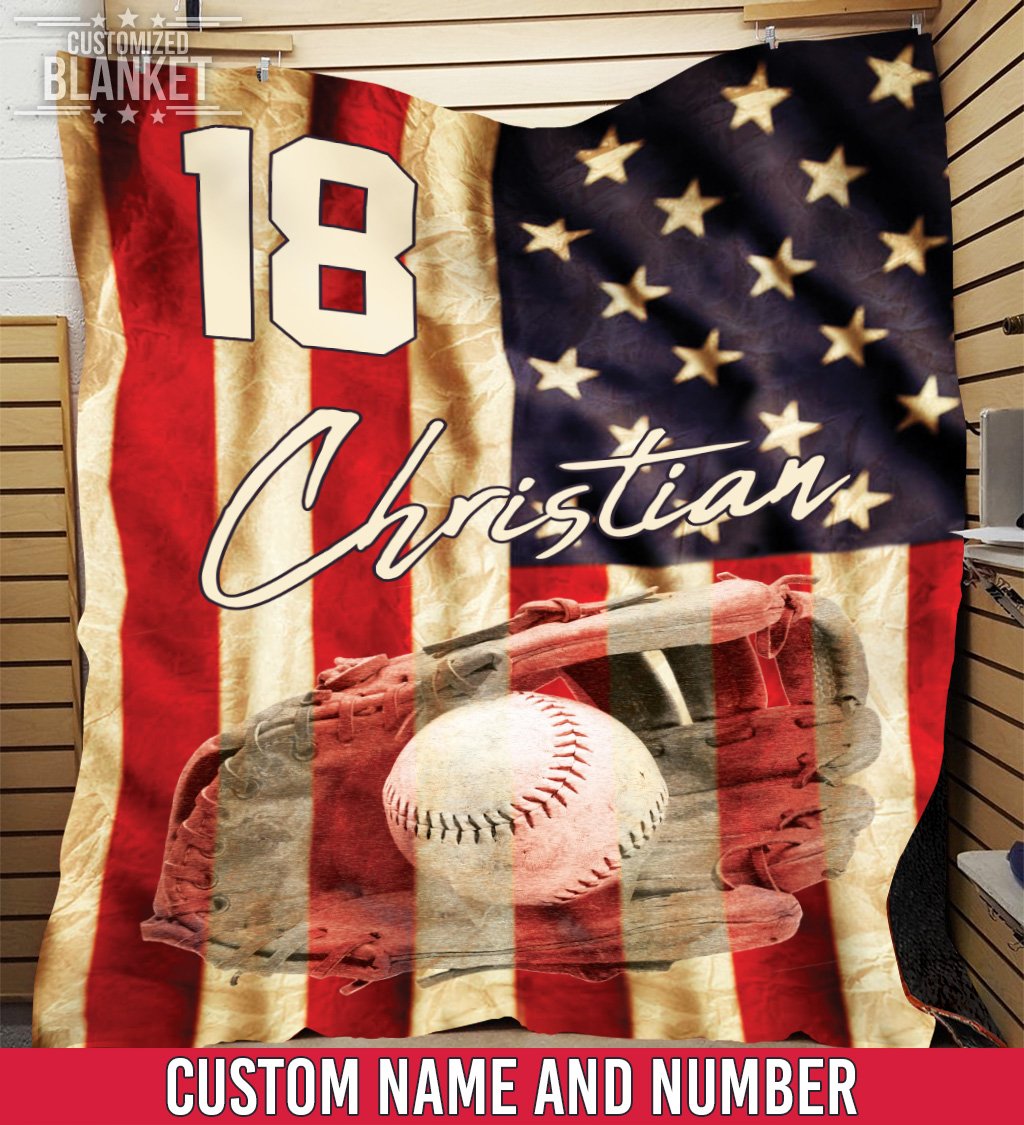 litzzy Personalized Baseball Glove American Flag - Tlnh06101201 Quilt Blanket   