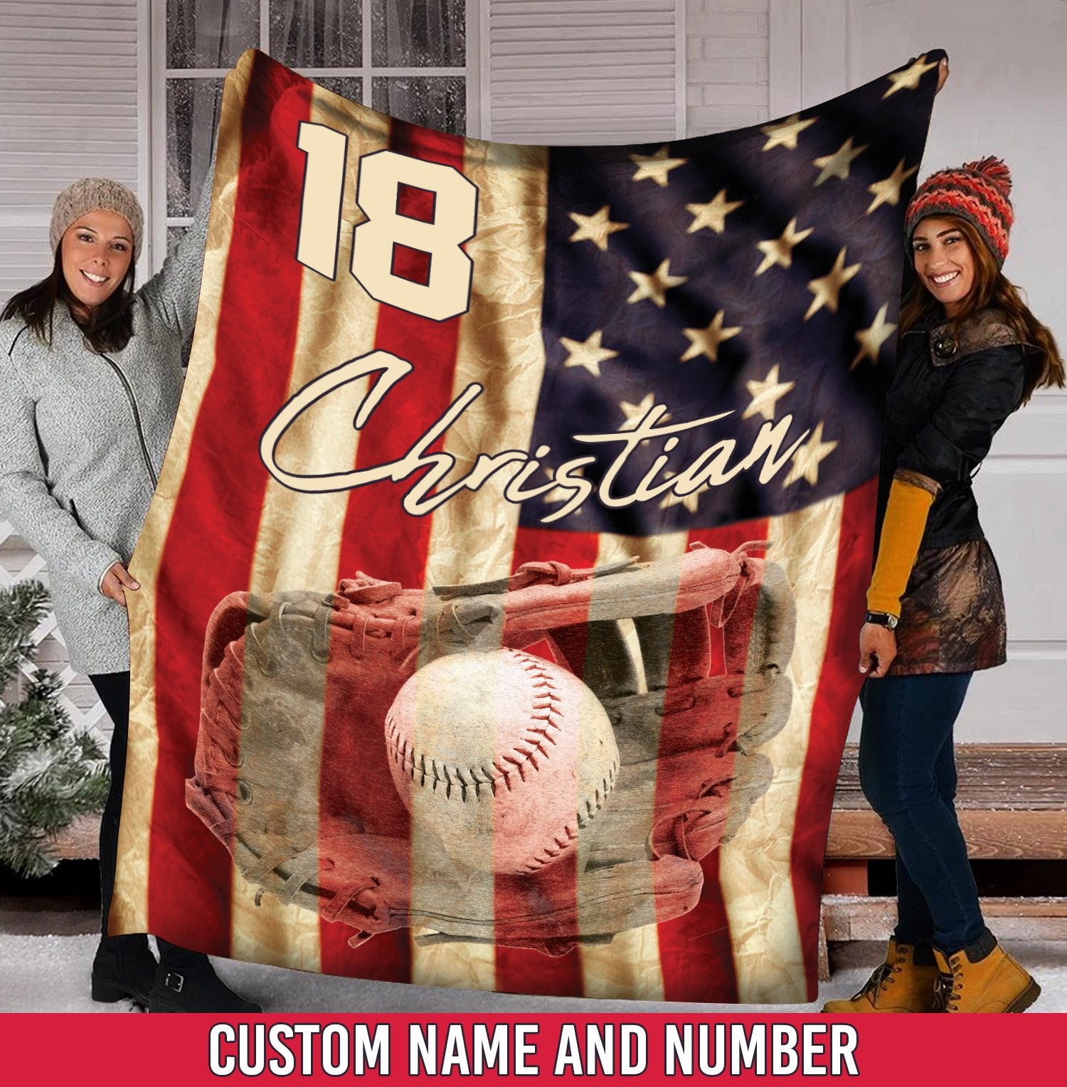 litzzy Personalized Baseball Glove American Flag - Tlnh06101201 Quilt Blanket   