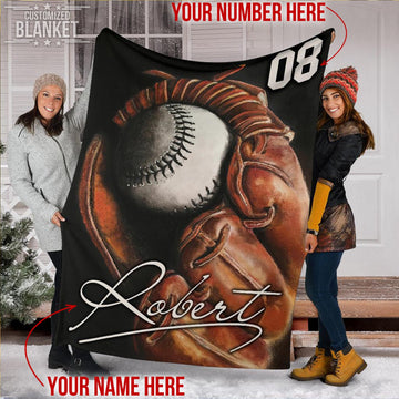 litzzy Personalized Baseball Glove Fleece Blanket - Ty0911207 Quilt Blanket 50x60  