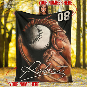 litzzy Personalized Baseball Glove Fleece Blanket - Ty0911207 Quilt Blanket 60x80  