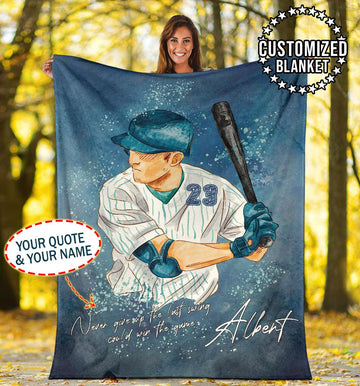 litzzy Personalized Baseball Player Fleece Blanket - Lath1011203Ki Quilt Blanket 50x60  