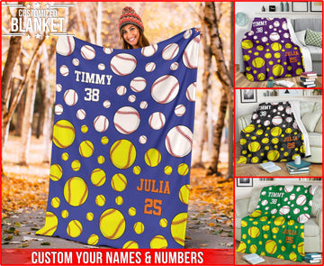litzzy Personalized Baseball Softball Balls Fleece Blankets - Tlnb1311201Ki Quilt Blanket CUSTOM COLOR 50 X 60 