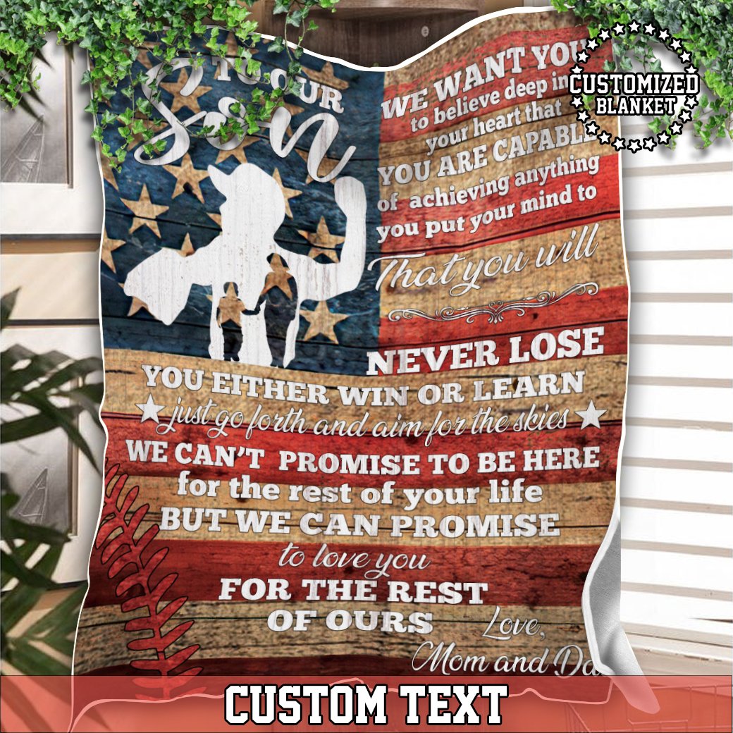 litzzy Personalized Baseball To Our Son Flag Fleece Blanket - Tltm2811201 Quilt Blanket 50x60  