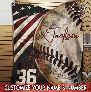 litzzy Personalized Baseball Vintage Ball Fleece Blanket - Tltm2711201 Quilt Blanket 50x60  