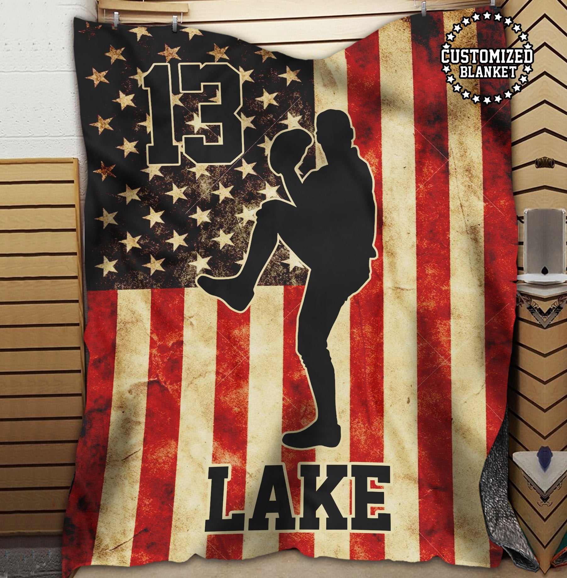 litzzy Personalized Baseball Vintage Flag Collection Fleece Blanket - Tltm0911204 Quilt Blanket   
