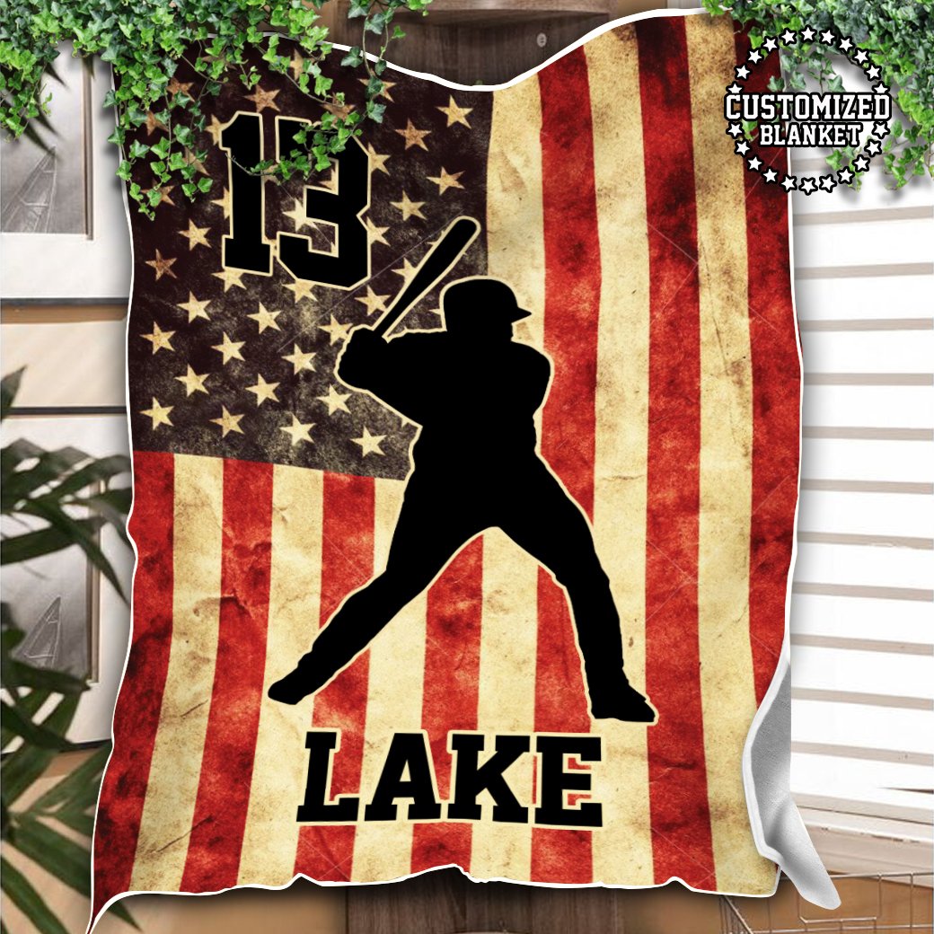 litzzy Personalized Baseball Vintage Flag Collection Fleece Blanket - Tltm0911204 Quilt Blanket   