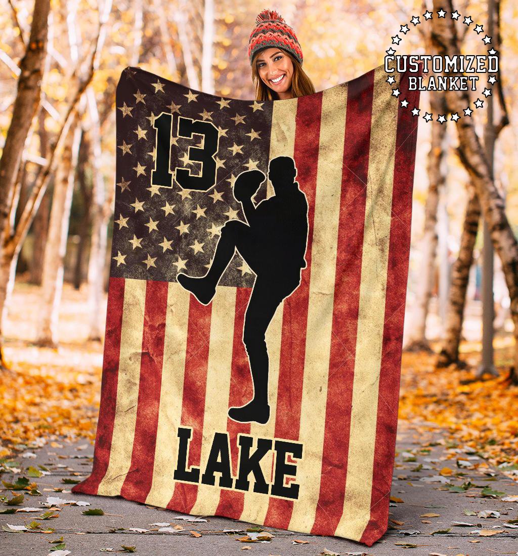 litzzy Personalized Baseball Vintage Flag Collection Fleece Blanket - Tltm0911204 Quilt Blanket   