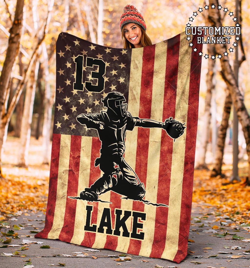 litzzy Personalized Baseball Vintage Flag Collection Fleece Blanket - Tltm0911204 Quilt Blanket   