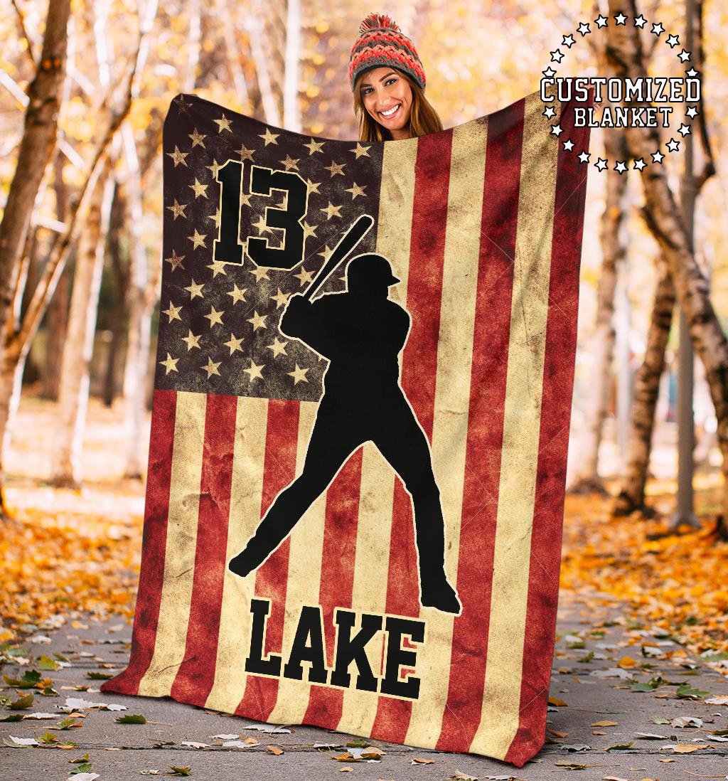litzzy Personalized Baseball Vintage Flag Collection Fleece Blanket - Tltm0911204 Quilt Blanket   