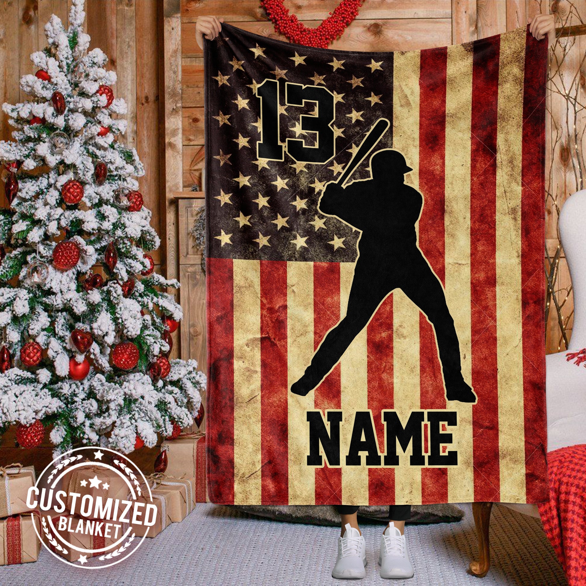 litzzy Personalized Baseball Vintage Flag Collection Fleece Blanket - Tltm0911204 Quilt Blanket   