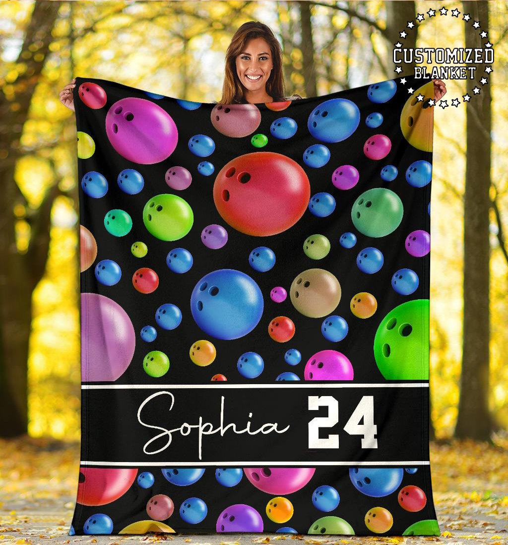 litzzy Personalized Bowling Pattern Fleece Blanket - Tltm0911201 Quilt Blanket BLACK 50 X 60 