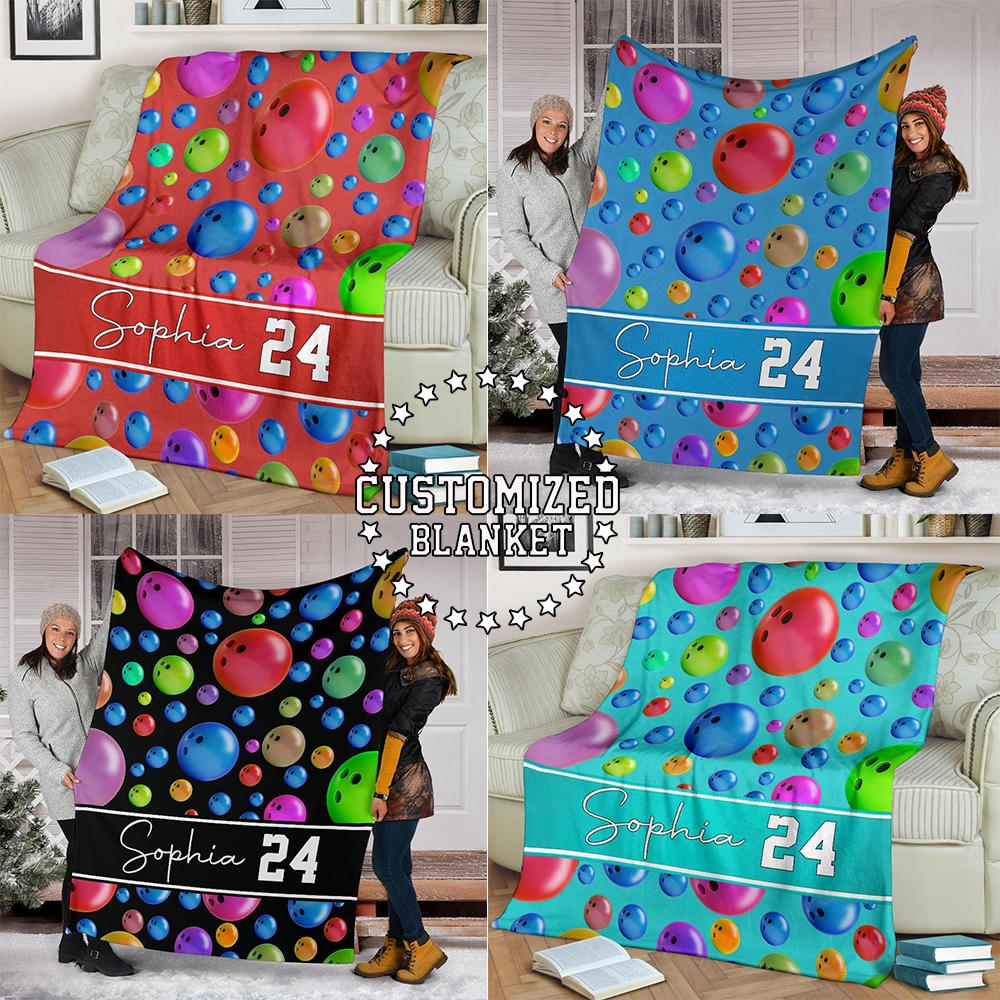 litzzy Personalized Bowling Pattern Fleece Blanket - Tltm0911201 Quilt Blanket CUSTOM COLOR 50 X 60 