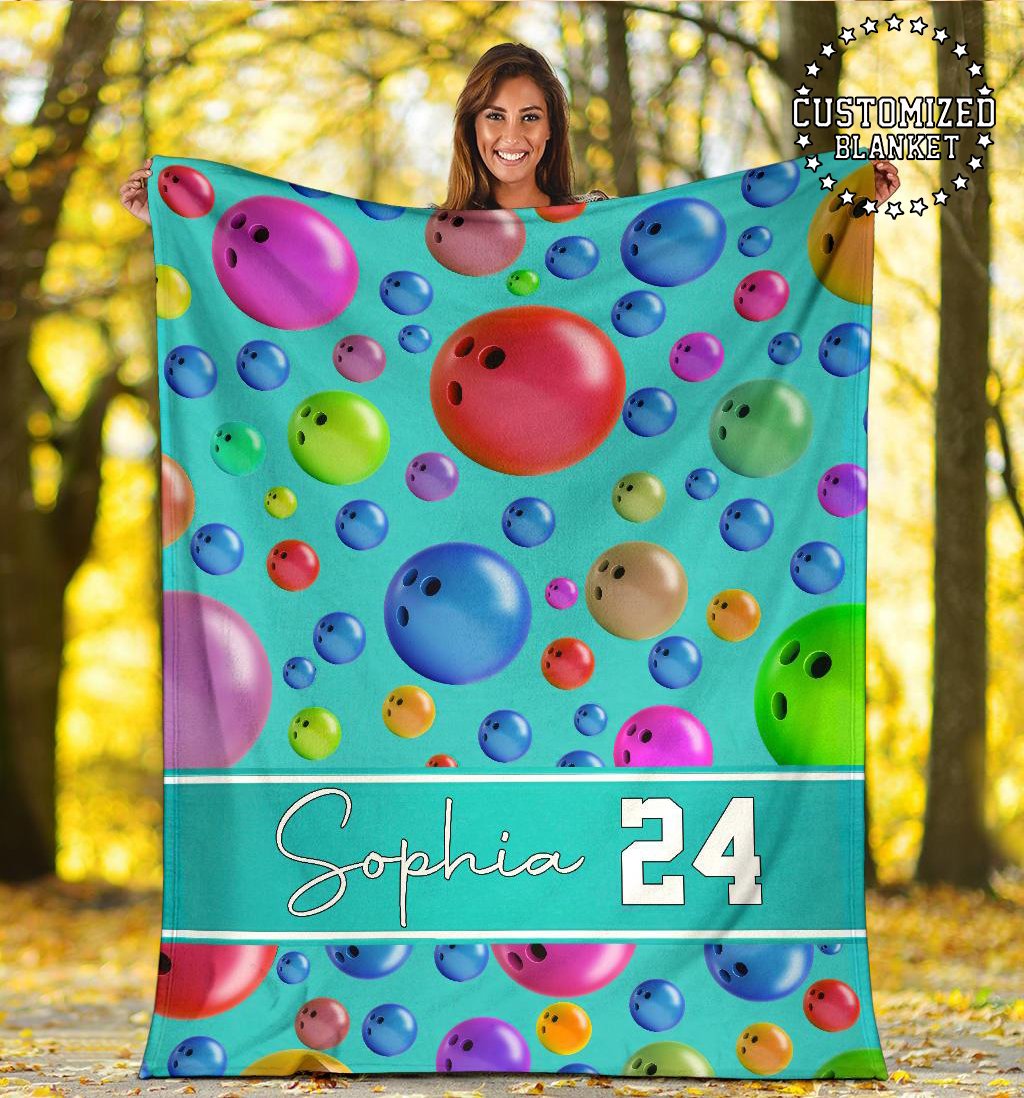 litzzy Personalized Bowling Pattern Fleece Blanket - Tltm0911201 Quilt Blanket TEAL 50 X 60 