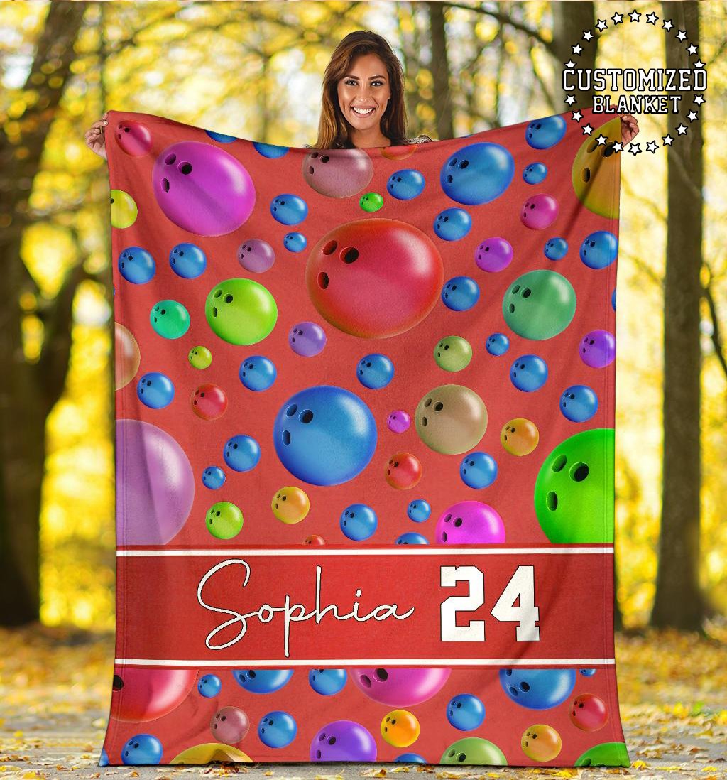 litzzy Personalized Bowling Pattern Fleece Blanket - Tltm0911201 Quilt Blanket RED 50 X 60 
