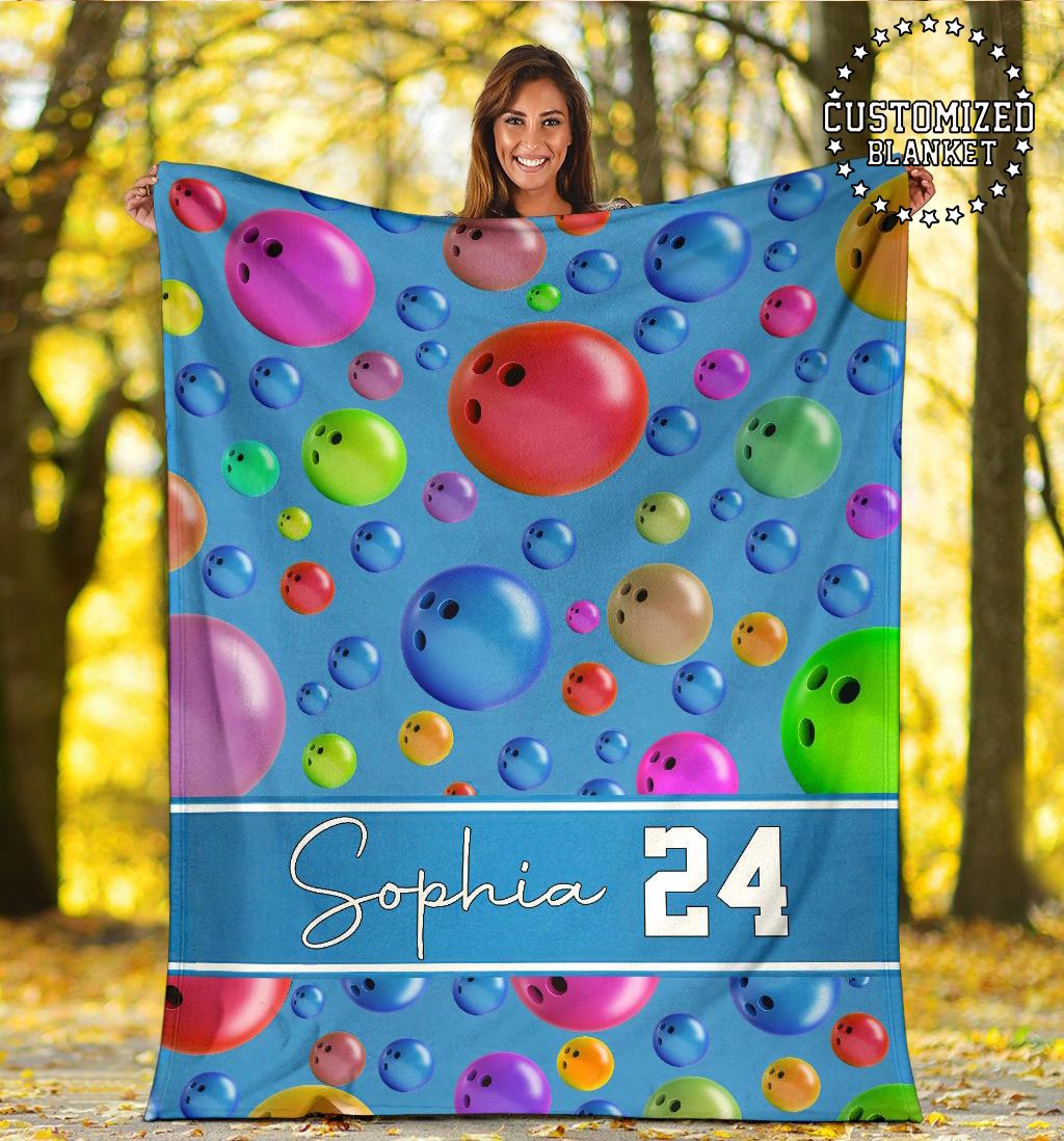 litzzy Personalized Bowling Pattern Fleece Blanket - Tltm0911201 Quilt Blanket BLUE 50 X 60 