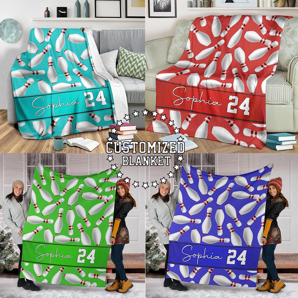 litzzy Personalized Bowling Pin Fleece Blanket - Tm0911203 Quilt Blanket CUSTOM COLOR 50 X 60 