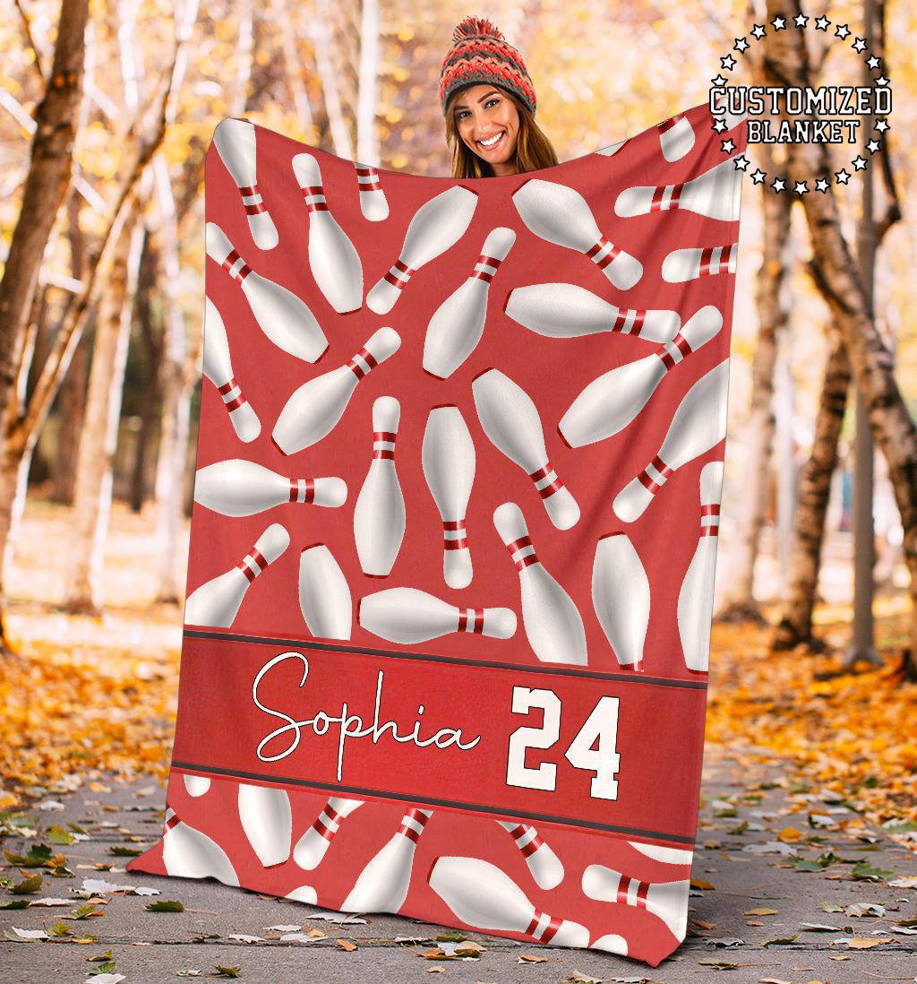 litzzy Personalized Bowling Pin Fleece Blanket - Tm0911203 Quilt Blanket RED 50 X 60 