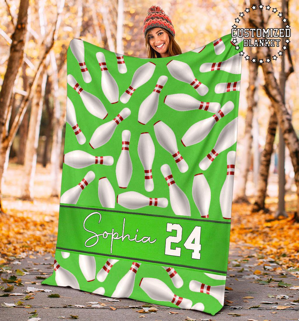 litzzy Personalized Bowling Pin Fleece Blanket - Tm0911203 Quilt Blanket GREEN 50 X 60 