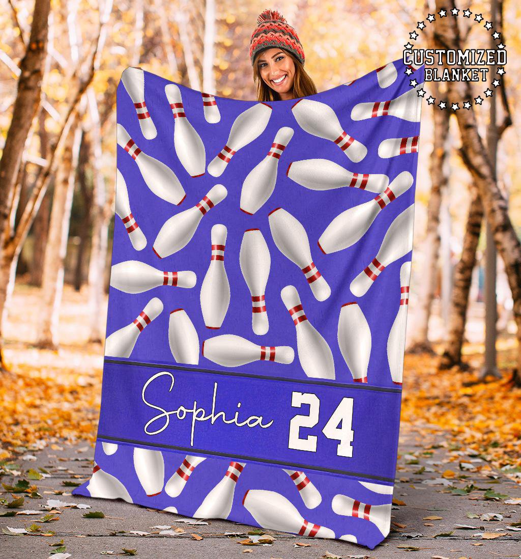 litzzy Personalized Bowling Pin Fleece Blanket - Tm0911203 Quilt Blanket BLUE 50 X 60 