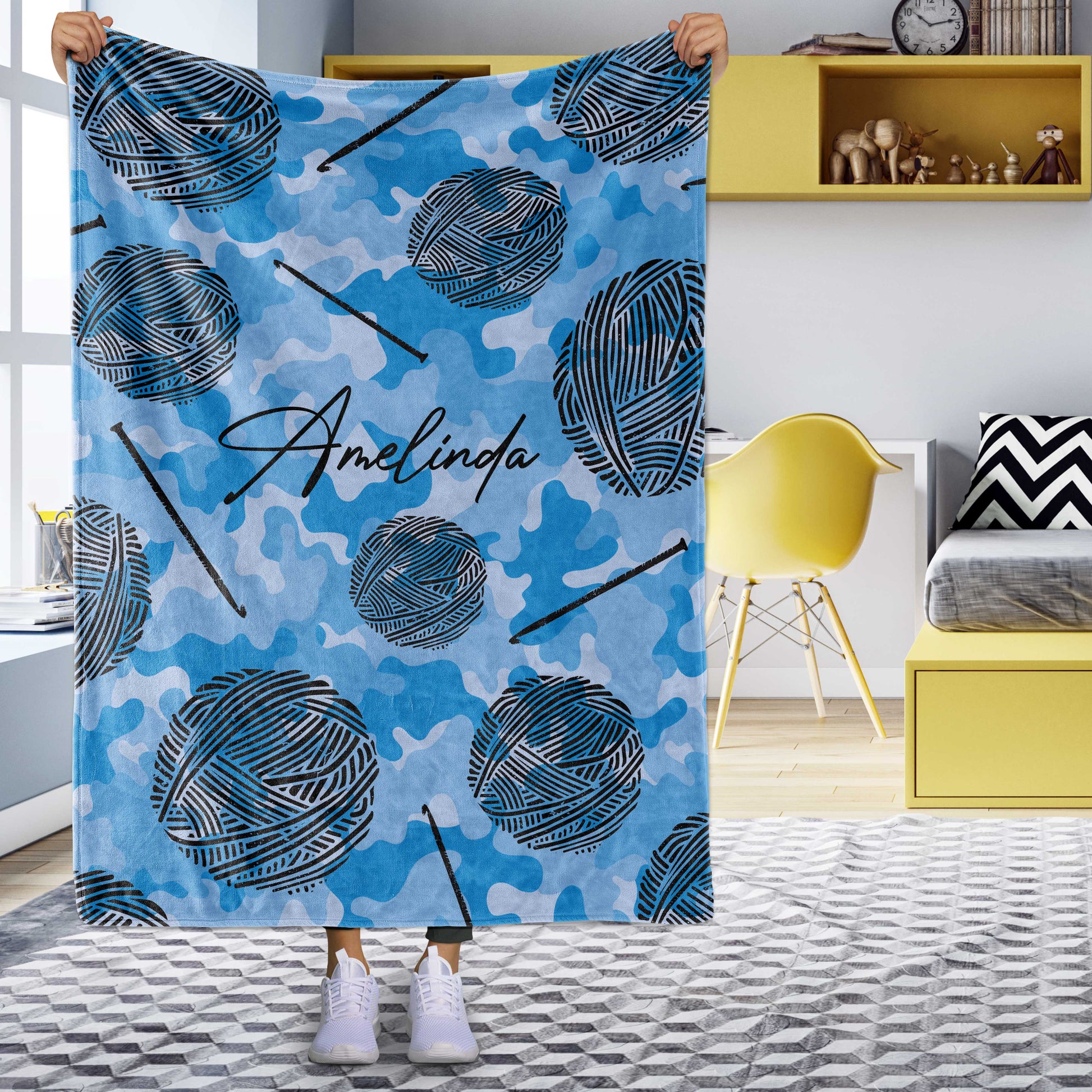 litzzy Personalized Crochet Fleece Blanket - Lath2711202 Quilt Blanket BLUE 50 X 60 