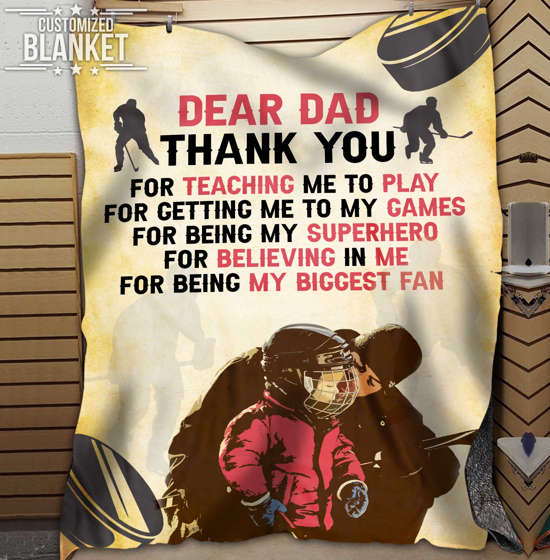 litzzy Personalized Dear Dad Hockey Fleece Blanket - Lath2611201 Quilt Blanket 60x80  