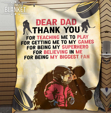 litzzy Personalized Dear Dad Hockey Fleece Blanket - Lath2611201 Quilt Blanket 60x80  