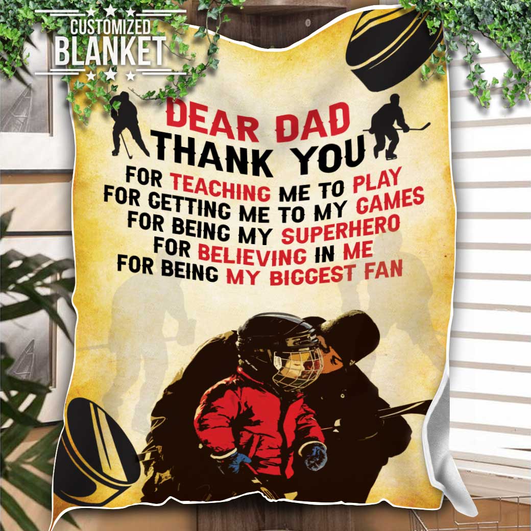 litzzy Personalized Dear Dad Hockey Fleece Blanket - Lath2611201 Quilt Blanket 50x60  