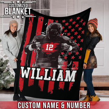 litzzy Personalized Football Player Red Black Flag - Tlnb0911205 Quilt Blanket 50x60  