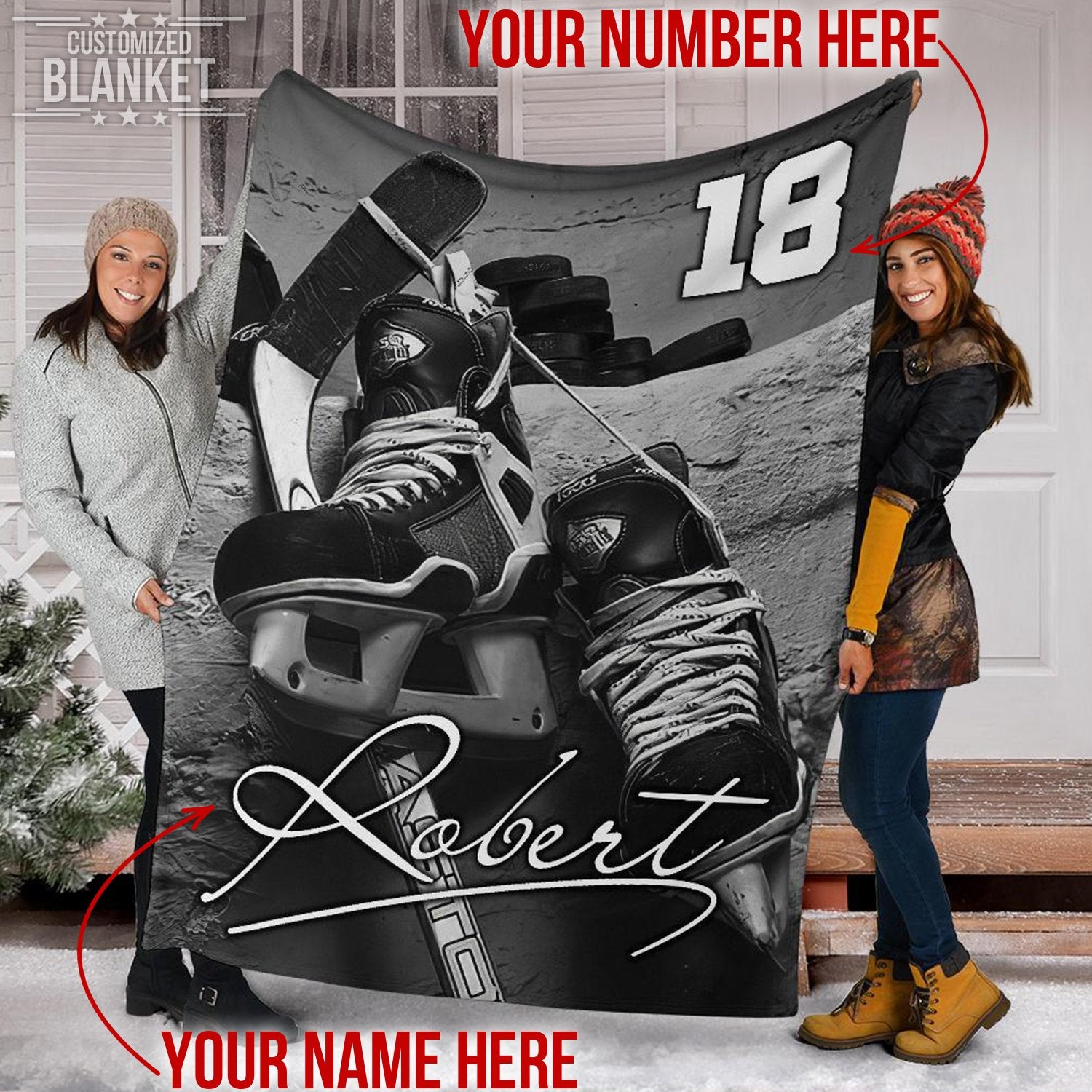 litzzy Personalized Hockey Shoes Fleece Blanket - Ty0911204 Quilt Blanket   