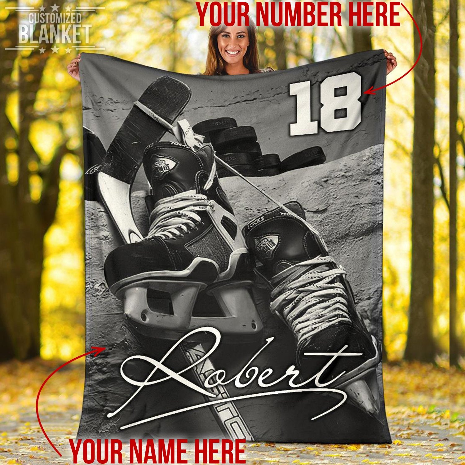 litzzy Personalized Hockey Shoes Fleece Blanket - Ty0911204 Quilt Blanket   