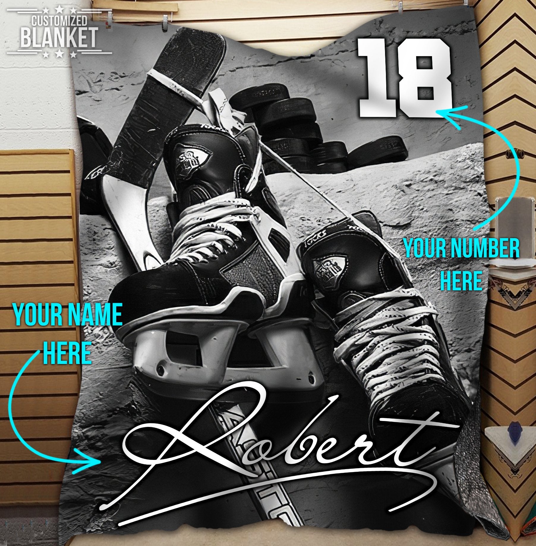 litzzy Personalized Hockey Shoes Fleece Blanket - Ty0911204 Quilt Blanket   