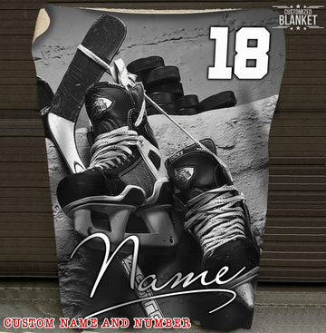 litzzy Personalized Hockey Shoes Fleece Blanket - Ty0911204 Quilt Blanket 60x80  