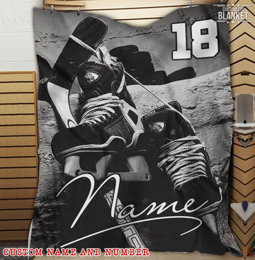 litzzy Personalized Hockey Shoes Fleece Blanket - Ty0911204 Quilt Blanket 50x60  