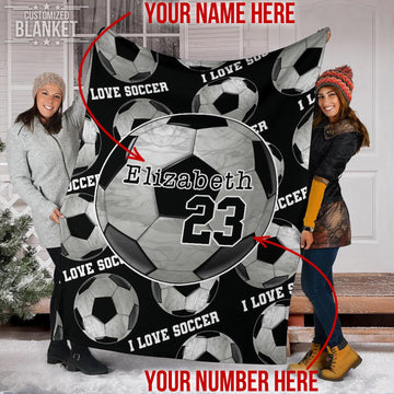 litzzy Personalized I Love Soccer Fleece Blanket - Ty0911206Ki Quilt Blanket 60x80  