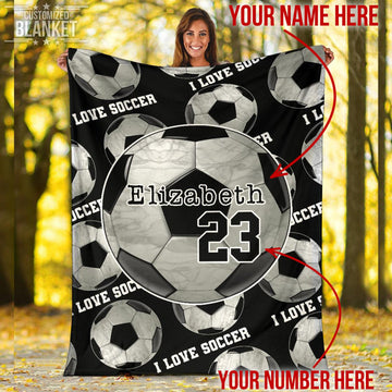 litzzy Personalized I Love Soccer Fleece Blanket - Ty0911206Ki Quilt Blanket 50x60  