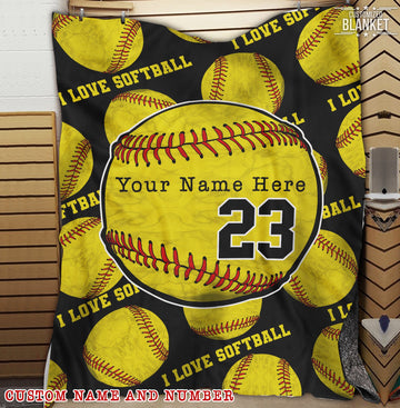 litzzy Personalized I Love Softball Fleece Blanket - Ty0911205 Quilt Blanket 50x60  